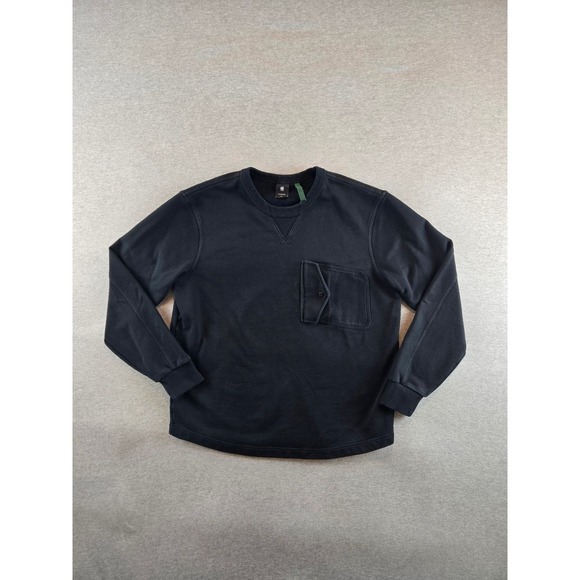 G-Star Sweatshirt Mens L Black Chest R Pocket Pullover Utility Crew French Terry - Picture 1 of 15
